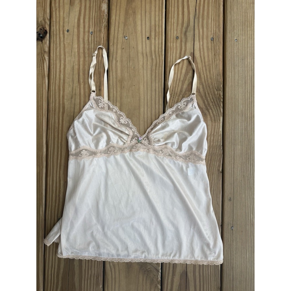 Vintage Delectables Maidenform 36 Lace Satin Cami Coquette Nylon Lingerie Top